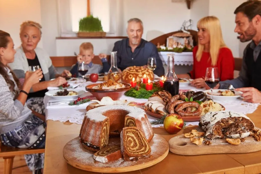 A traditional Slovenian meal shared around a table
